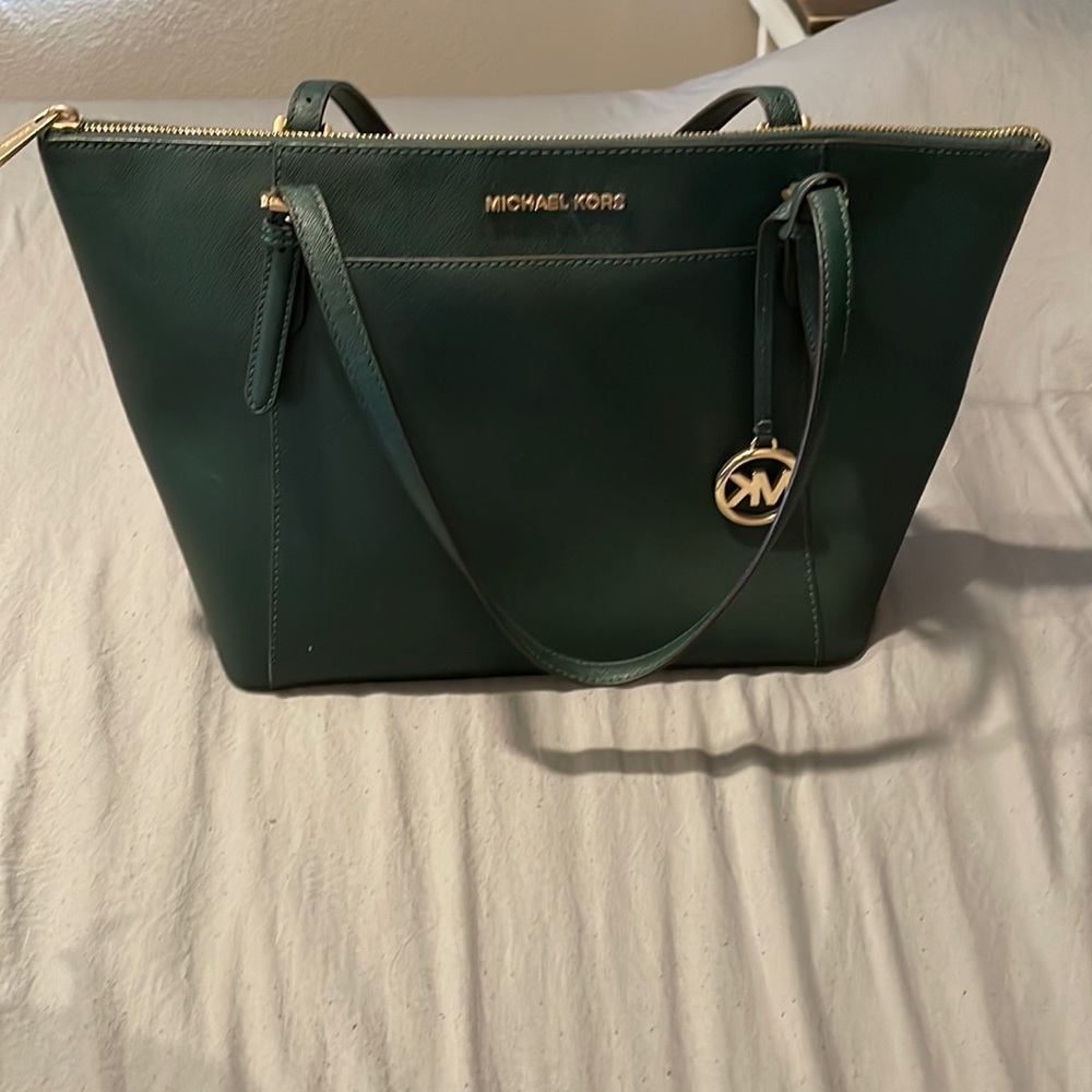 Micheal Kors dark green medium tote!